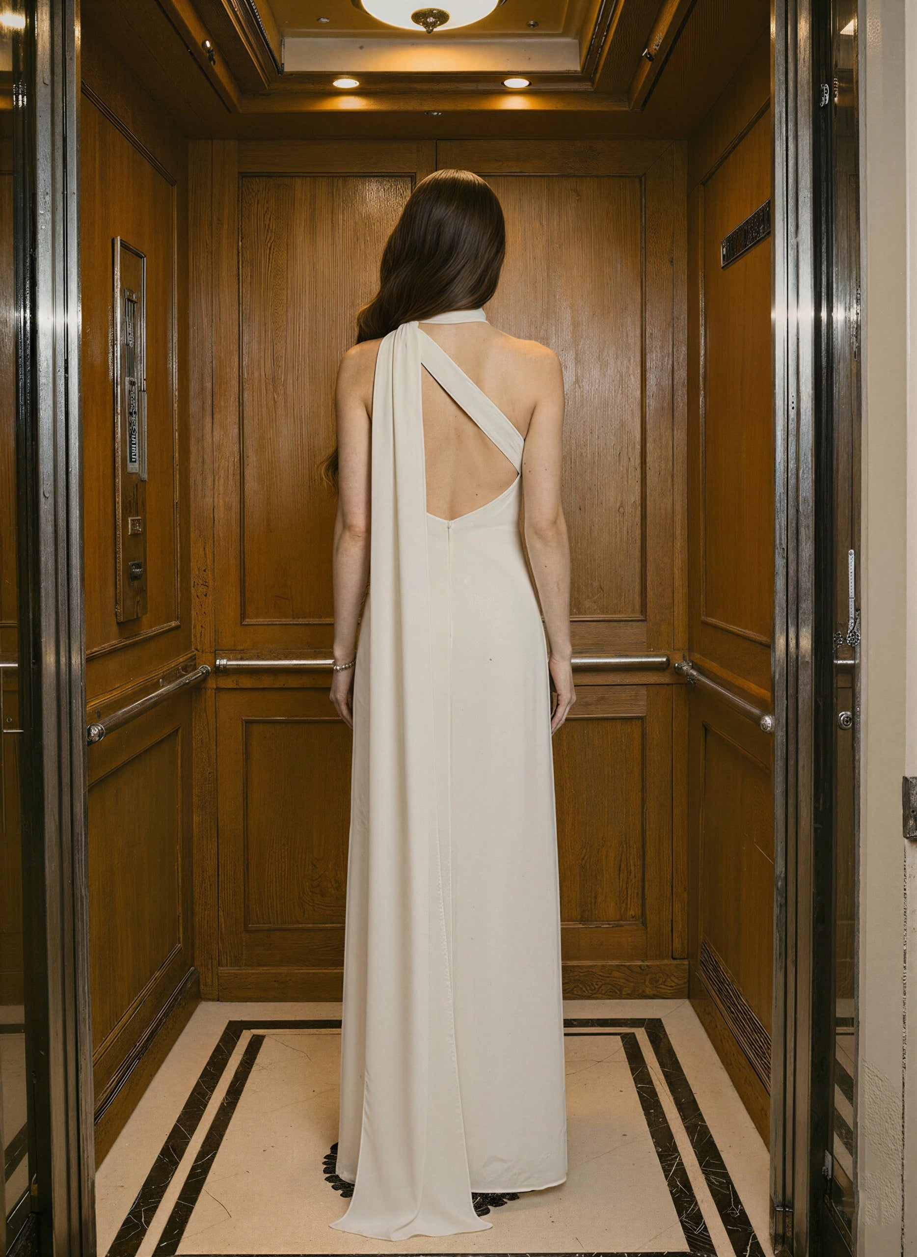 White Modern Scarf Gown