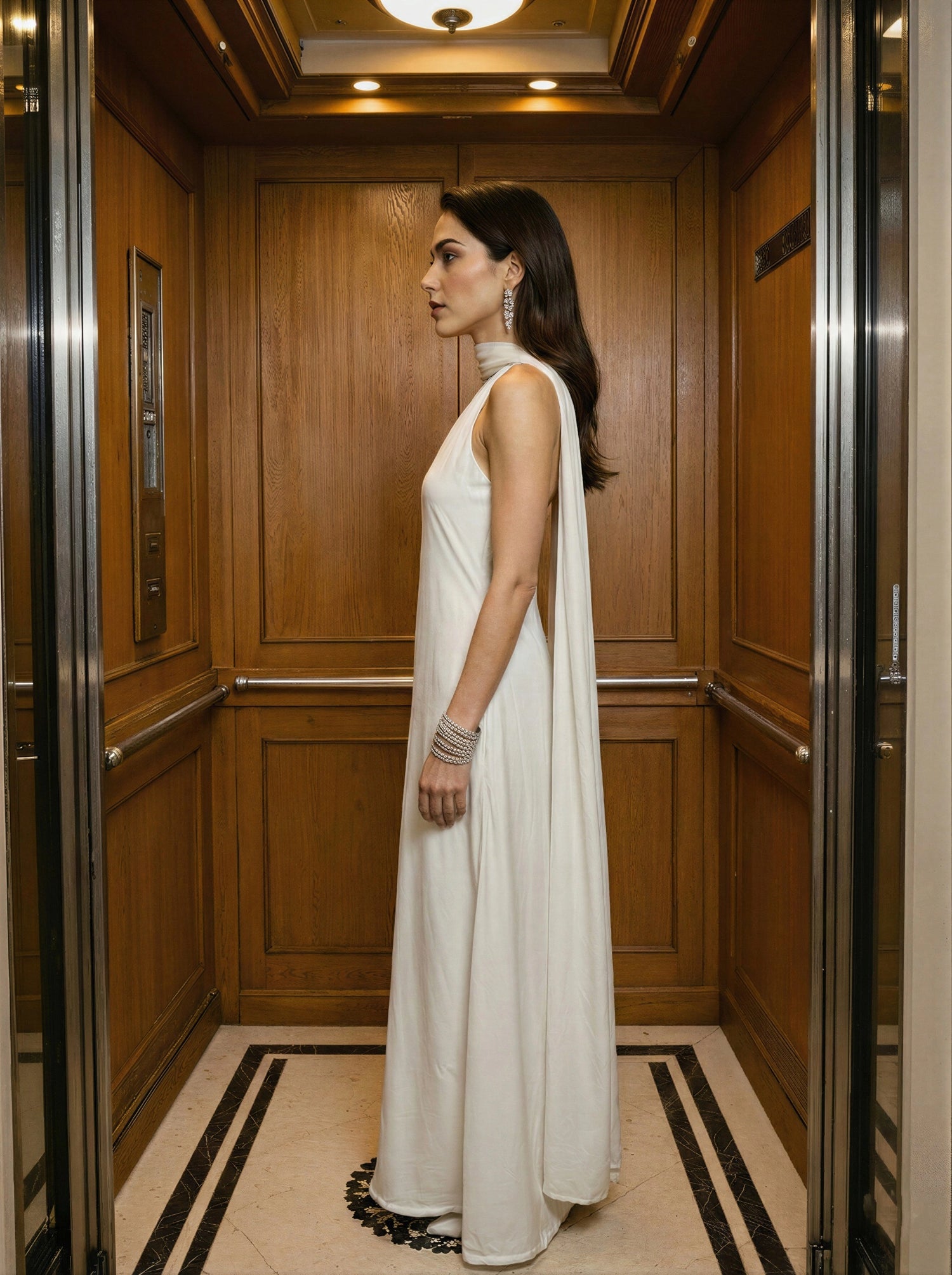 White Modern Scarf Gown