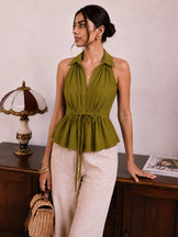 Handwoven Cotton olive Cinch &amp; Flare Top