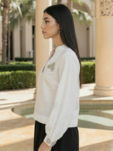 White balloon sleeve crystal top