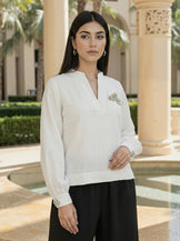 White balloon sleeve crystal top