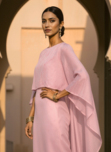 Blush Cascade Cape Dress