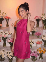 Sparkle n Sip Cosmo Pink Handwoven Silk Mini Dress