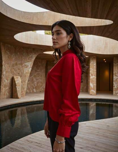 Handwoven Candy Red Silk Top