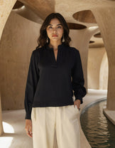 Handwoven Midnight Cotton Balloon Sleeve Top