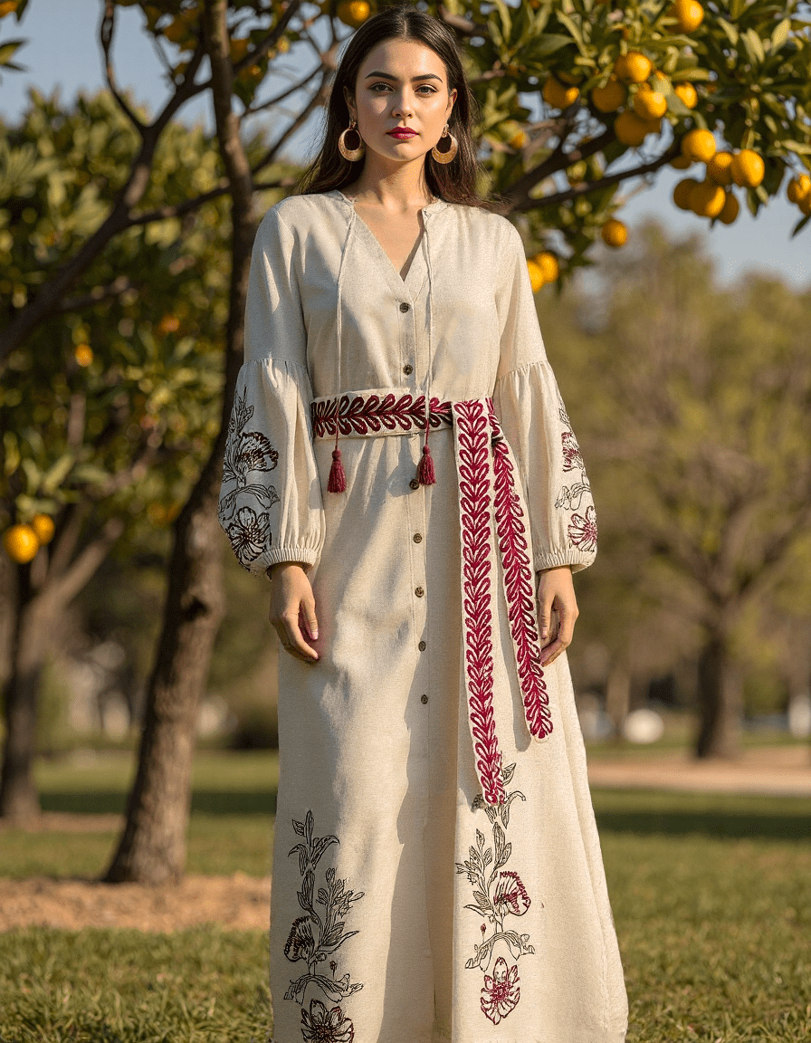Handwoven Mist &amp; Meadow Embroidered Dress