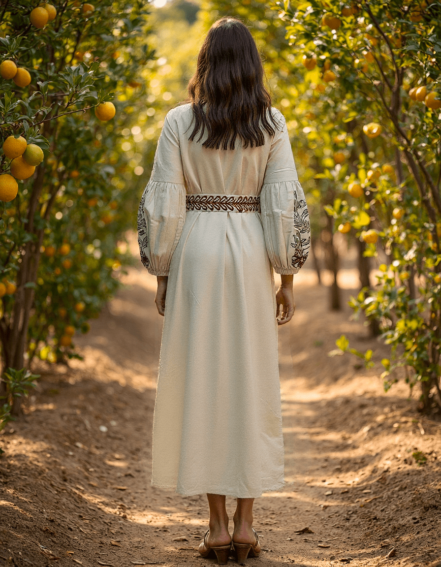 Handwoven Mist &amp; Meadow Embroidered Dress