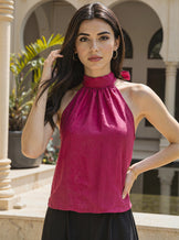 Magenta Silk Halter Neck Top