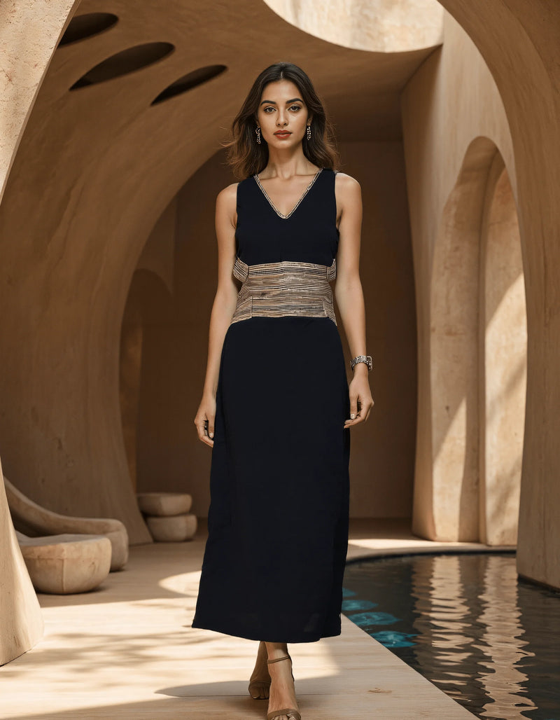 Handwoven Onyx Black Statement Dress