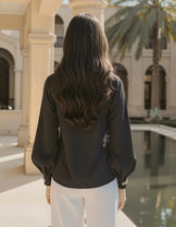Black Balloon Sleeve Crystal Top