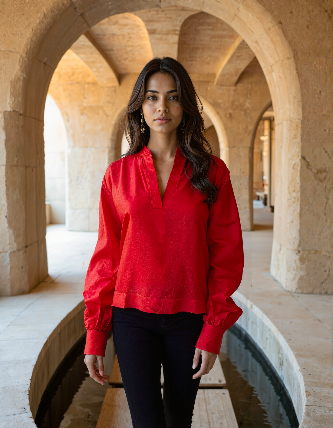 Handwoven Candy Red Silk Top