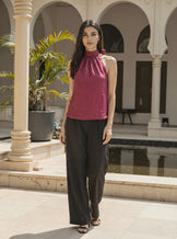 Magenta Silk Halter Neck Top