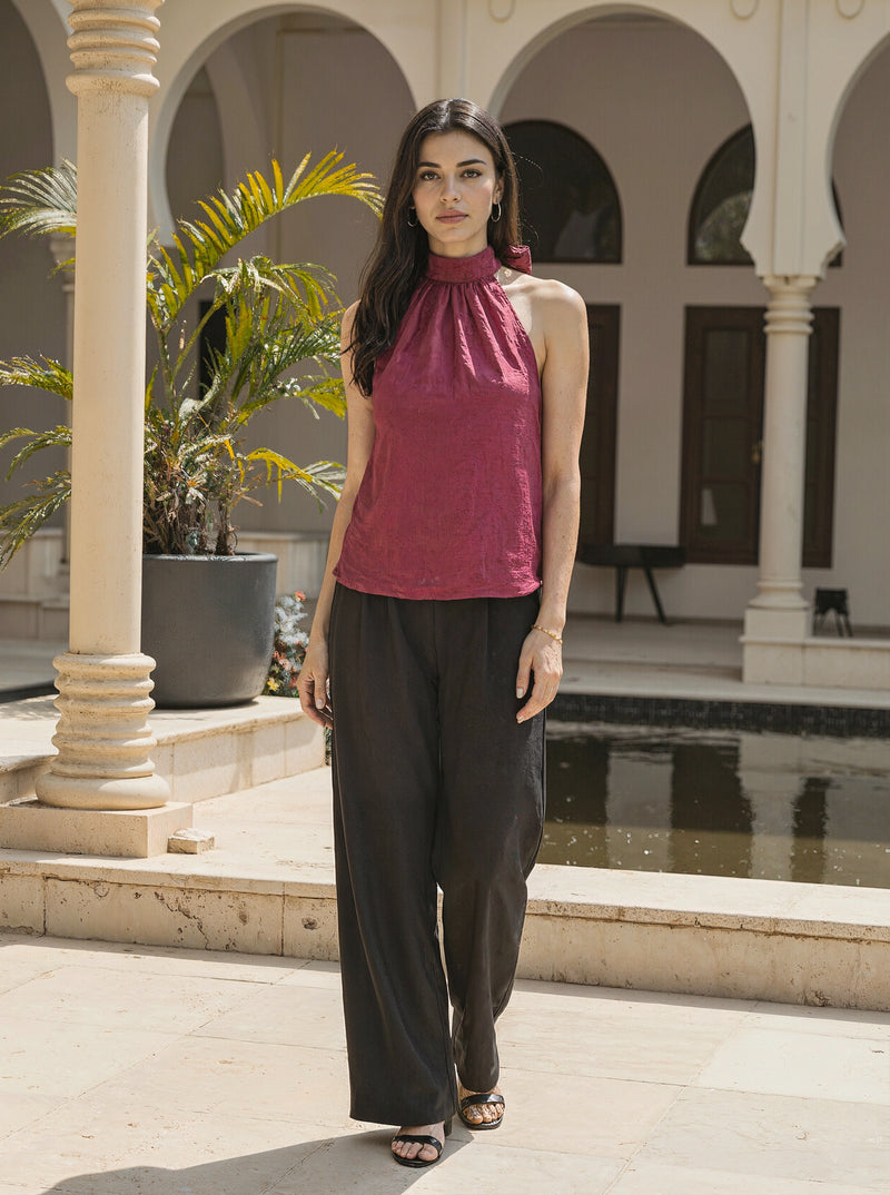 Magenta Silk Halter Neck Top