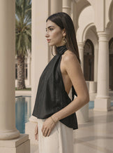 Black Silk Halter Neck Top