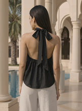 Black Silk Halter Neck Top