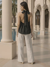 Black Silk Halter Neck Top