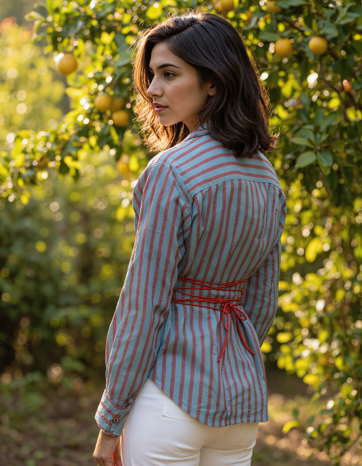 Handwoven Cotton Red &amp; Teal Bloom Shirt
