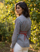 Handwoven Cotton Red &amp; Teal Bloom Shirt