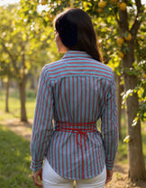 Handwoven Cotton Red &amp; Teal Bloom Shirt