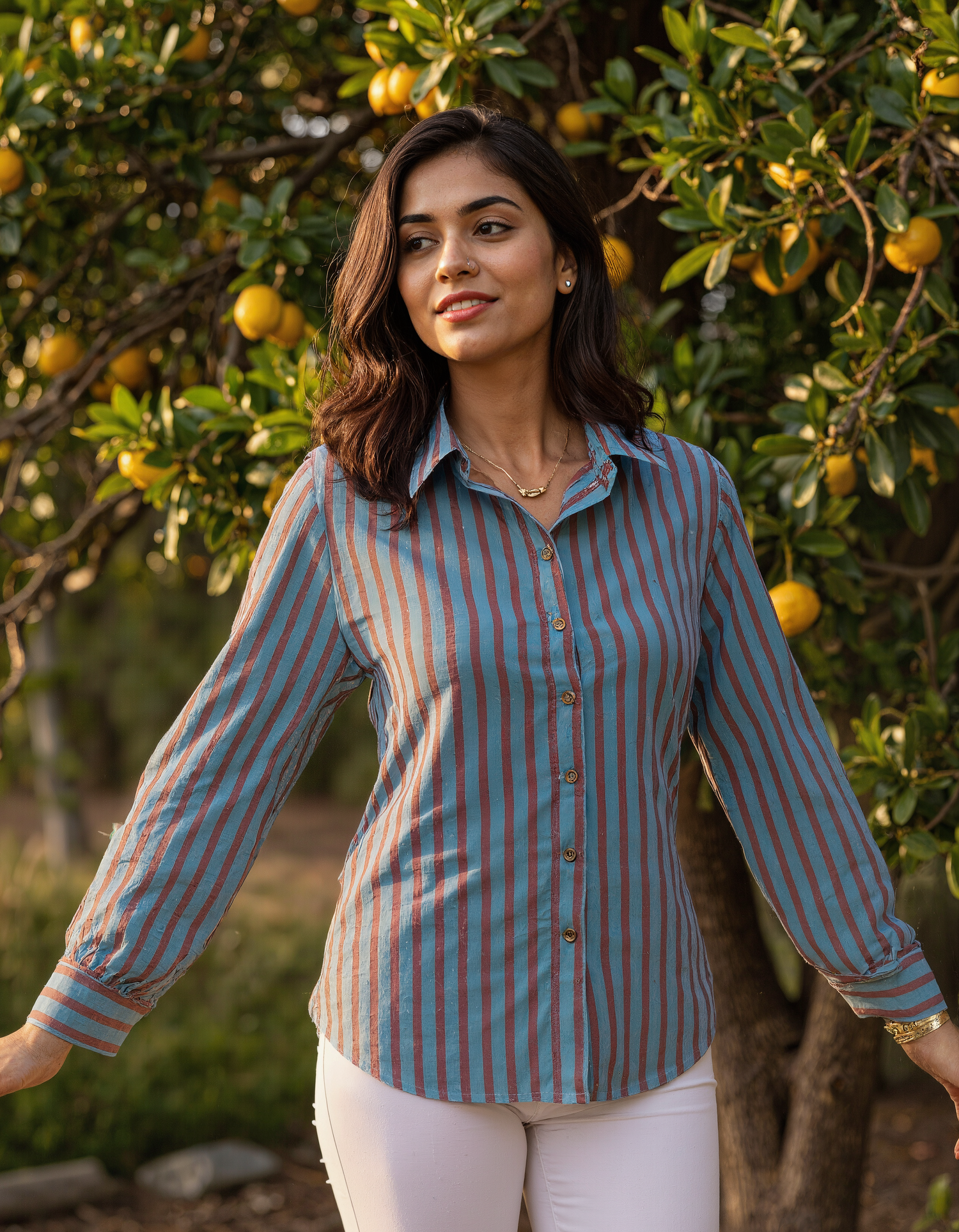 Handwoven Cotton Red &amp; Teal Bloom Shirt