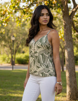 Lime Leaf Abstract Top - Handwoven Silk Muslin
