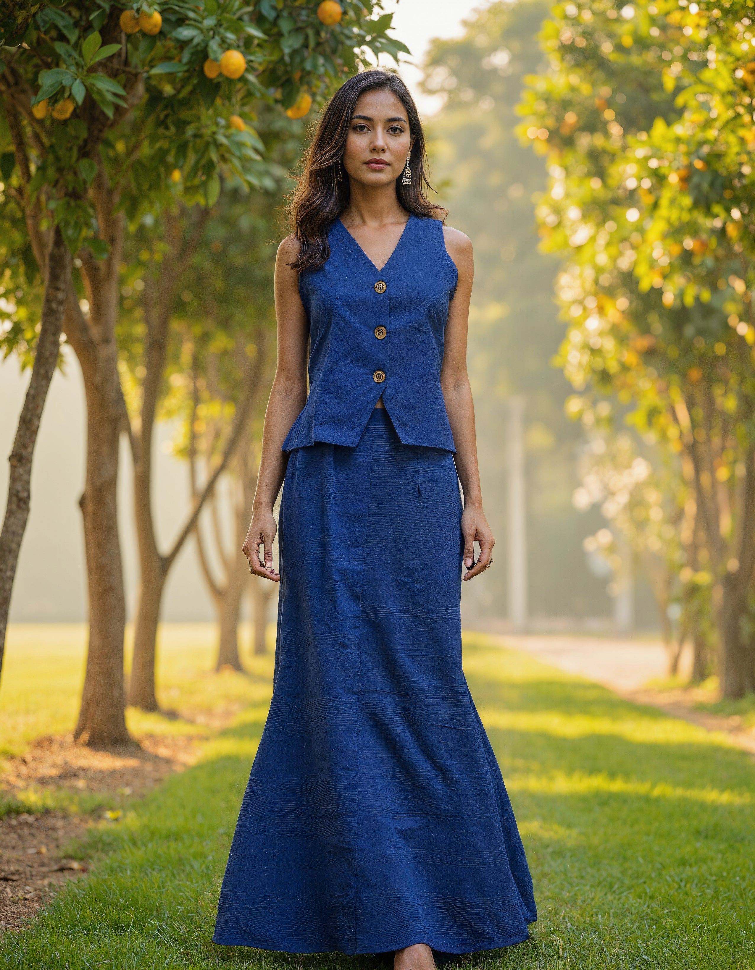 Cobalt Bloom - Handwoven Vest &amp; Skirt Set