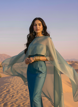 Teal Reviere Cape Dress