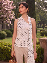 Polka Buckle Sash Halter Top