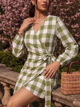 Handwoven cotton Checked Positano Wrap Dress