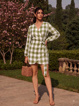 Handwoven cotton Checked Positano Wrap Dress