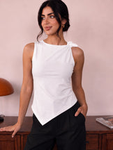 Handwoven Cotton White Meeting to Martini Knot Top