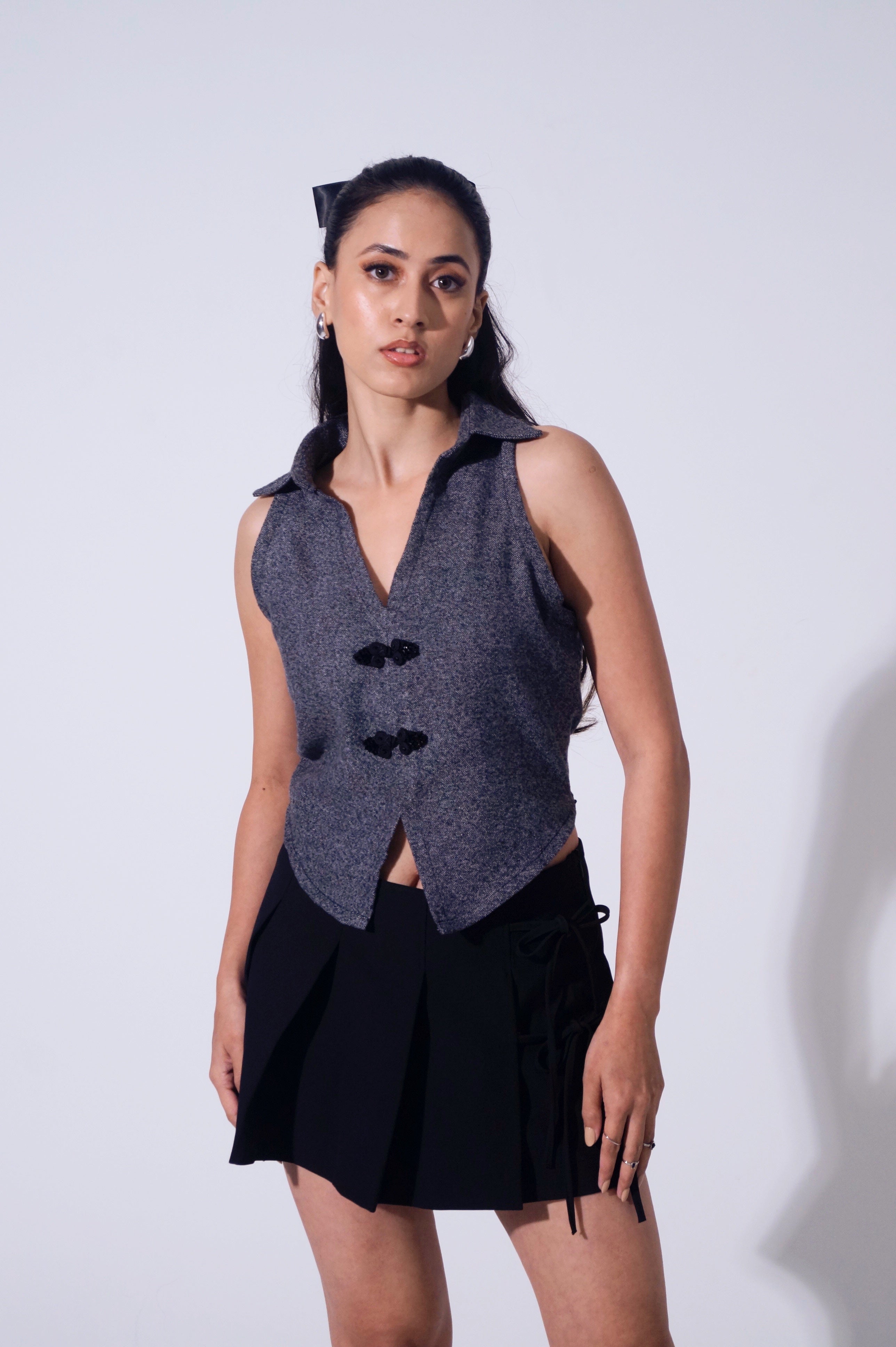 Woven wool Graphite Vest top