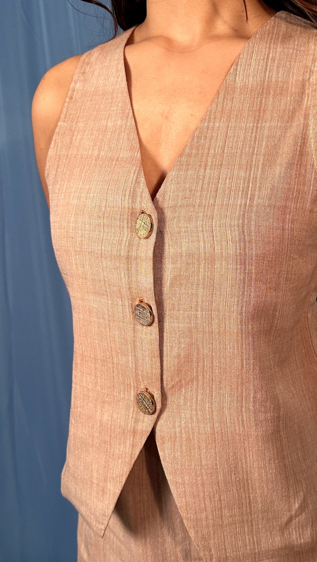 Handwoven Mocha Vest And Long Skirt