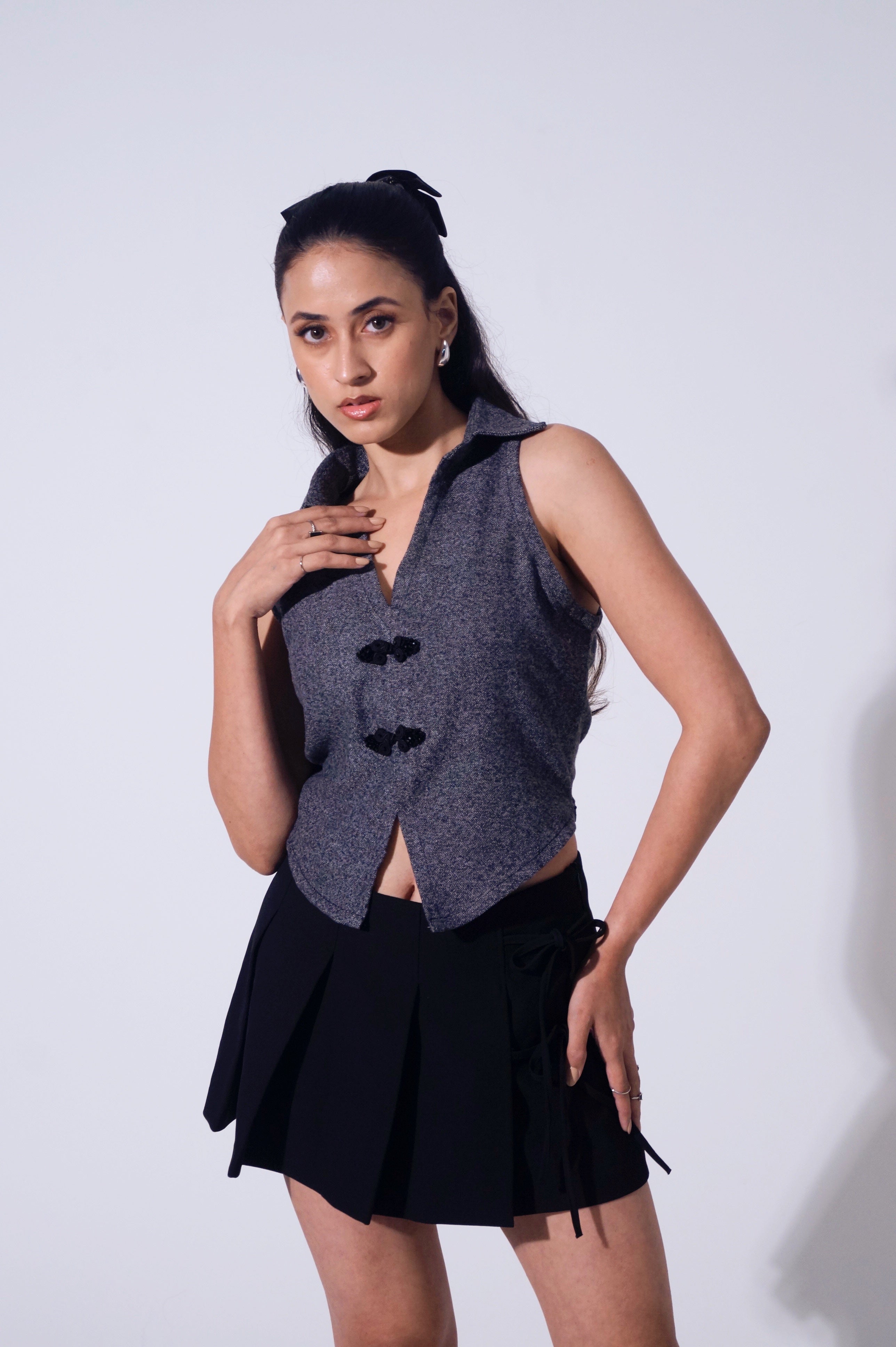 Woven wool Graphite Vest top