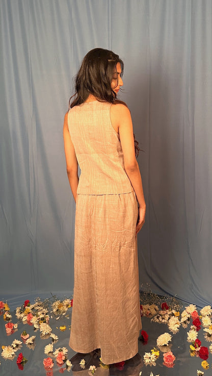 Handwoven Mocha Vest And Long Skirt