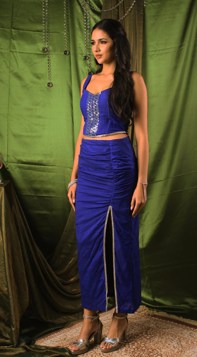 Handwoven Sapphire Corset &amp; Skirt Set