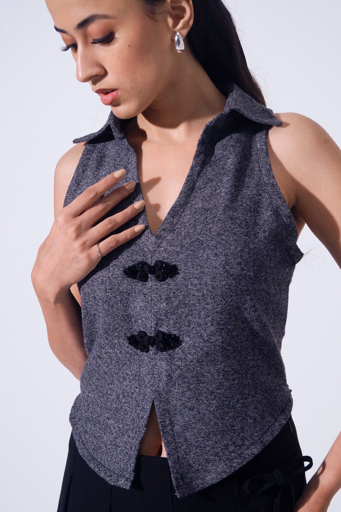 Woven wool Graphite Vest top