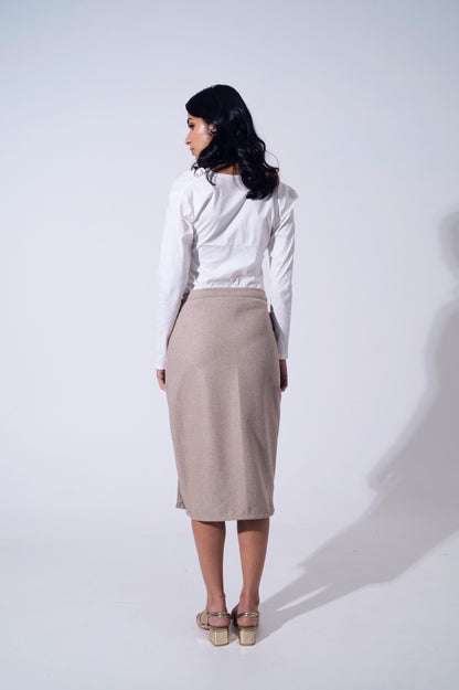 Woven wool statement skirt