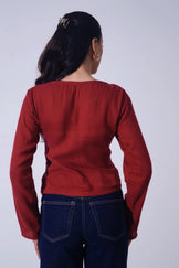 Handwoven Reverie Jute Abstract Top - Rouge